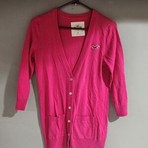 Hollister Womens Long Sleeve Cardigan Knit Sweater Fuchsia Size Large